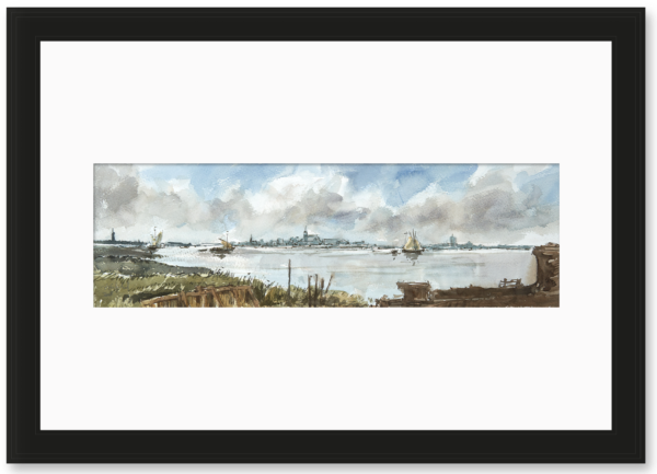 R02 Aquarel - Gezicht over het IJ vanaf de Diemerdijk 2018